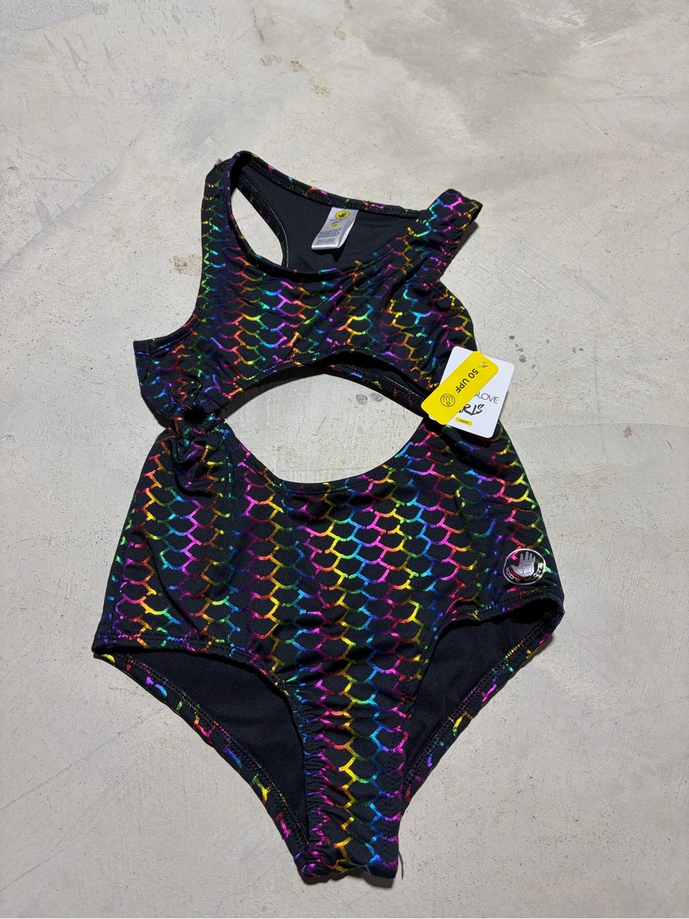 Body glove girls NWT Kids Black Rainbow Scale Cutout Swimsuit 12